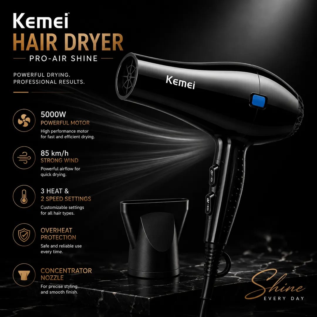 Kemei KM-2137 Professional Hair Dryer – 5000W High Power Fast Drying Hair Dryer