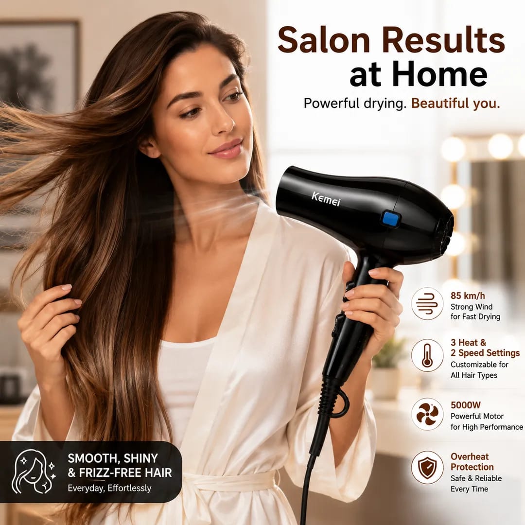 Kemei KM-2137 Professional Hair Dryer – 5000W High Power Fast Drying Hair Dryer